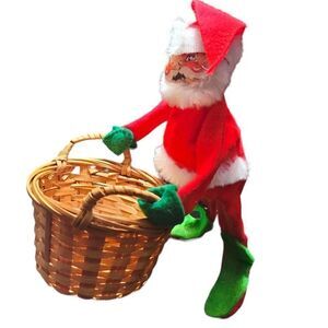 Vintage Annalee Mobility Christmas Santa Doll Wicker Basket Holiday 1971